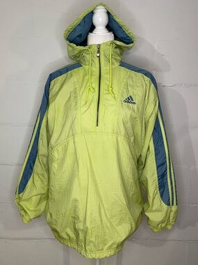 adidas Lime Green and Blue Hooded Windbreaker Pullover